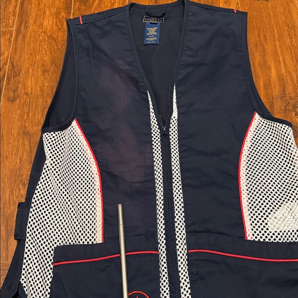 Beretta Full Zip Mesh Shooting Vest Men Medium Navy With Red Trim - Picture 2 of 9